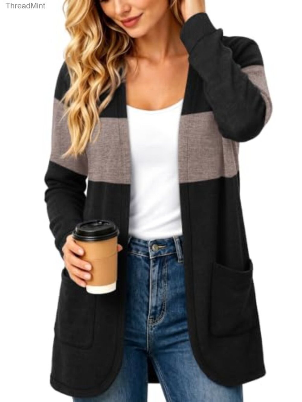 Lightweight Open Front Knit Cardigan Long Sleeve Casual Fall Layer